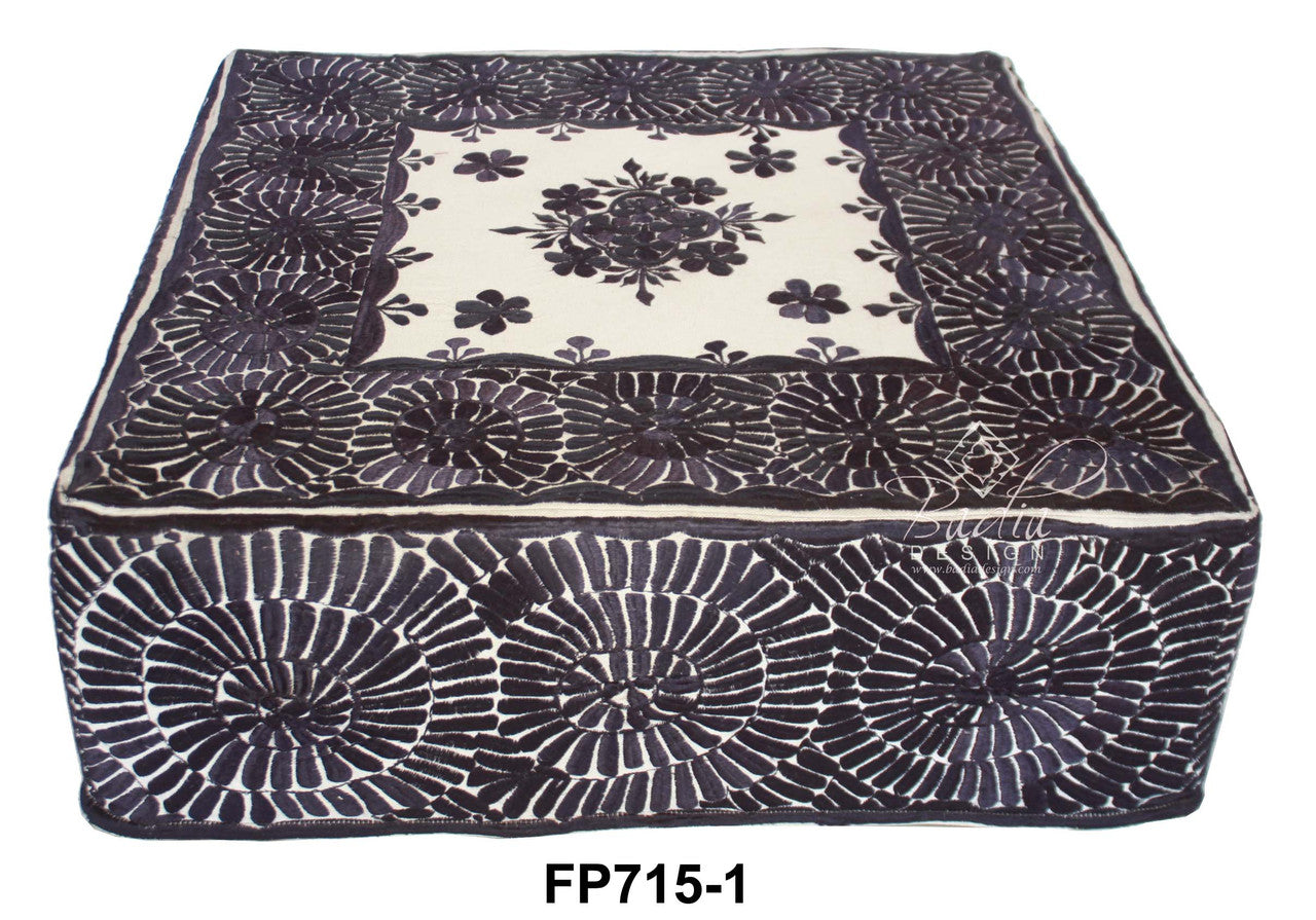 Square Embroidered Floor Ottoman