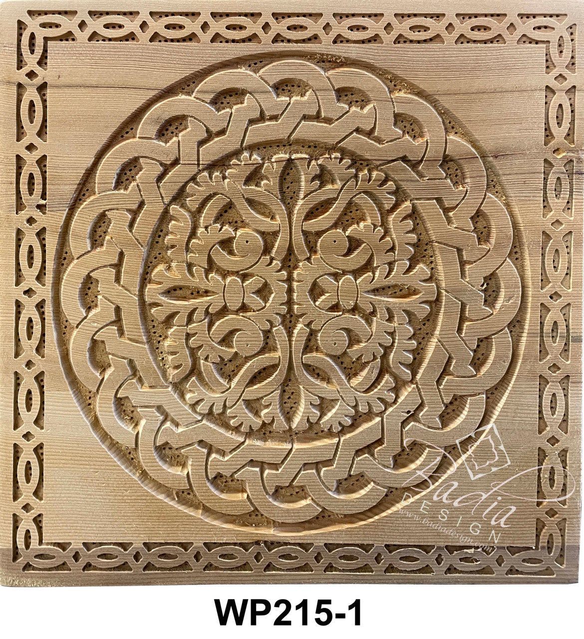 Unstained Square Moroccan Hand Carved Wooden Panel