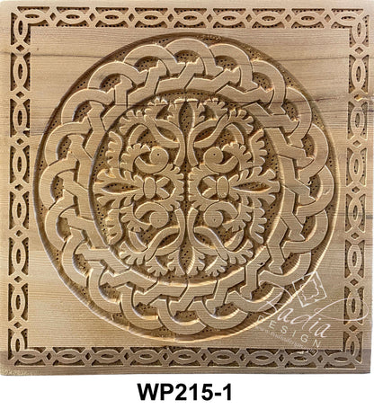 Unstained Square Moroccan Hand Carved Wooden Panel