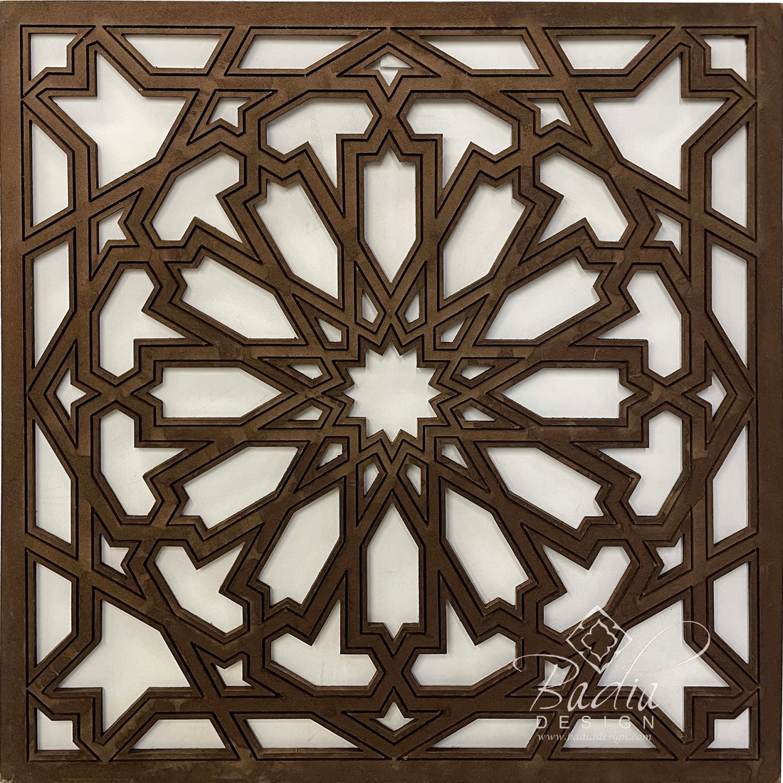 Square Hand Carved Moroccan Wooden Panel with a Light Brown Stain