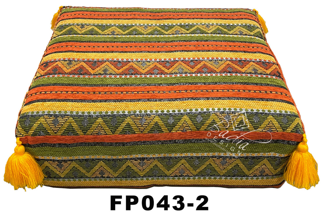 Square Kilim Ottoman with Tassels