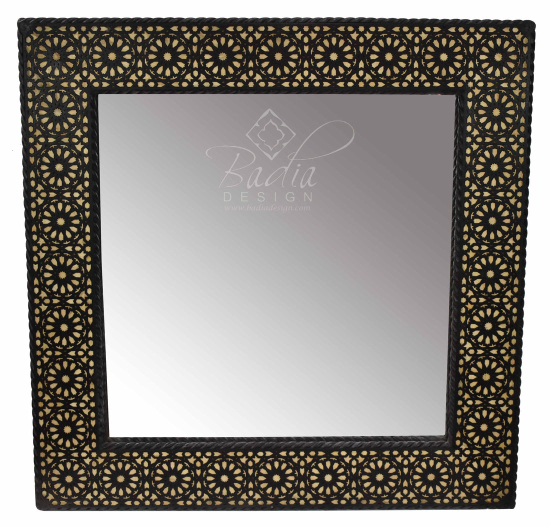 Moroccan Carved Square Bone Inlay Mirror