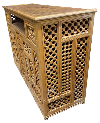 Light Stained Vintage Carved Wood Cabinet