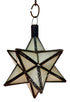A vintage-style six-pointed star glass lantern with dark metal framing and a hanging hook, shown against a plain white background.