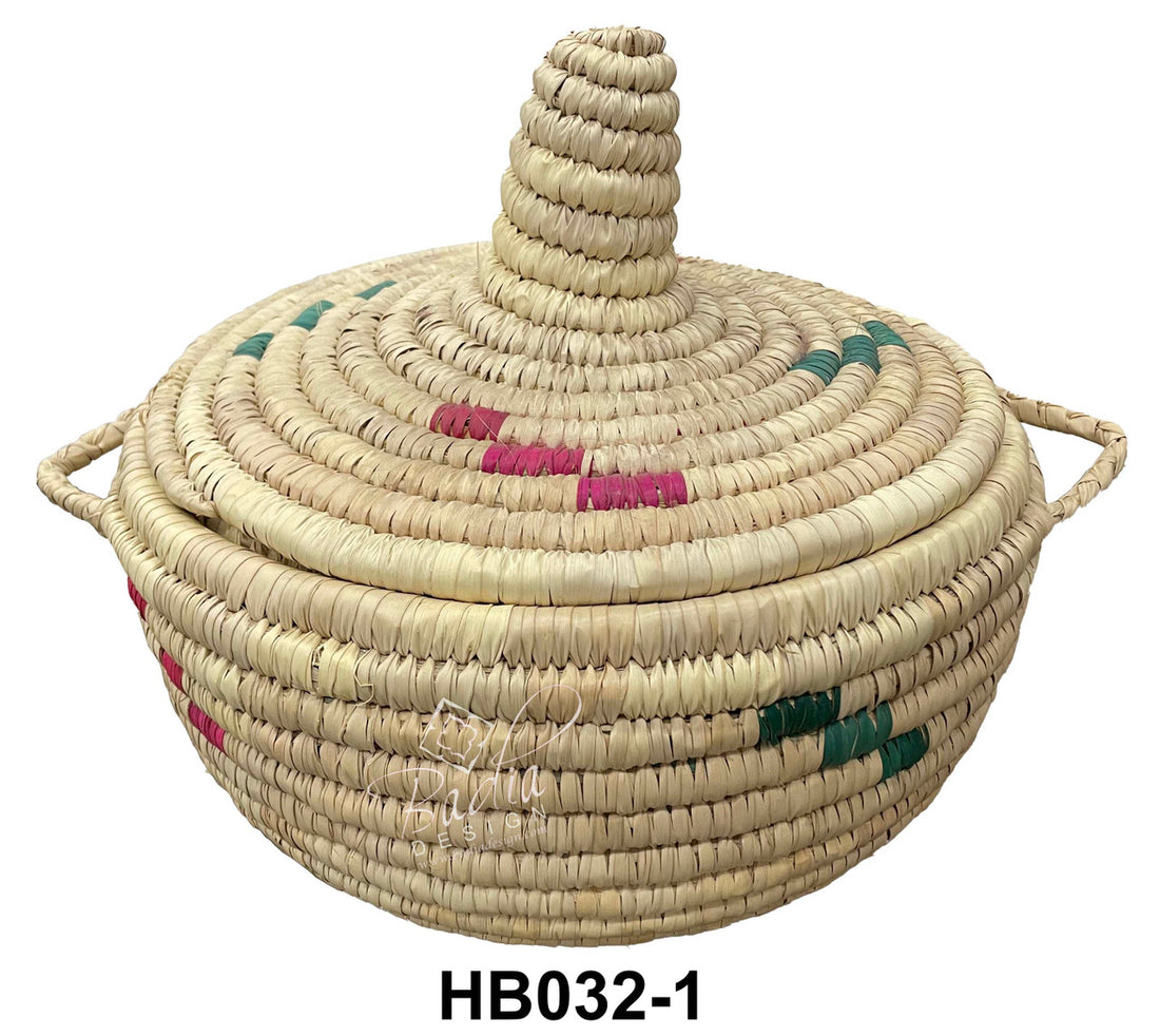 Moroccan Round Top Handwoven Straw Container with Lid