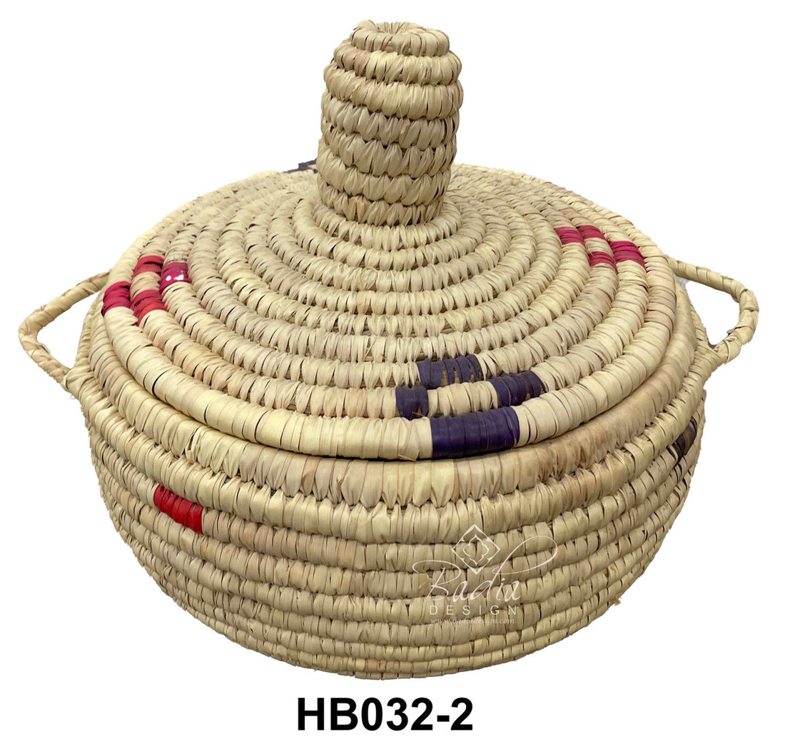 Moroccan Round Top Handwoven Straw Container with Lid
