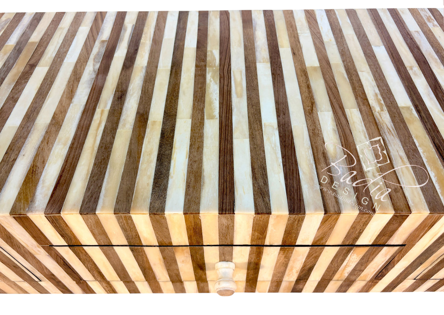 Striped Resin and Cedar Wood Cabinet