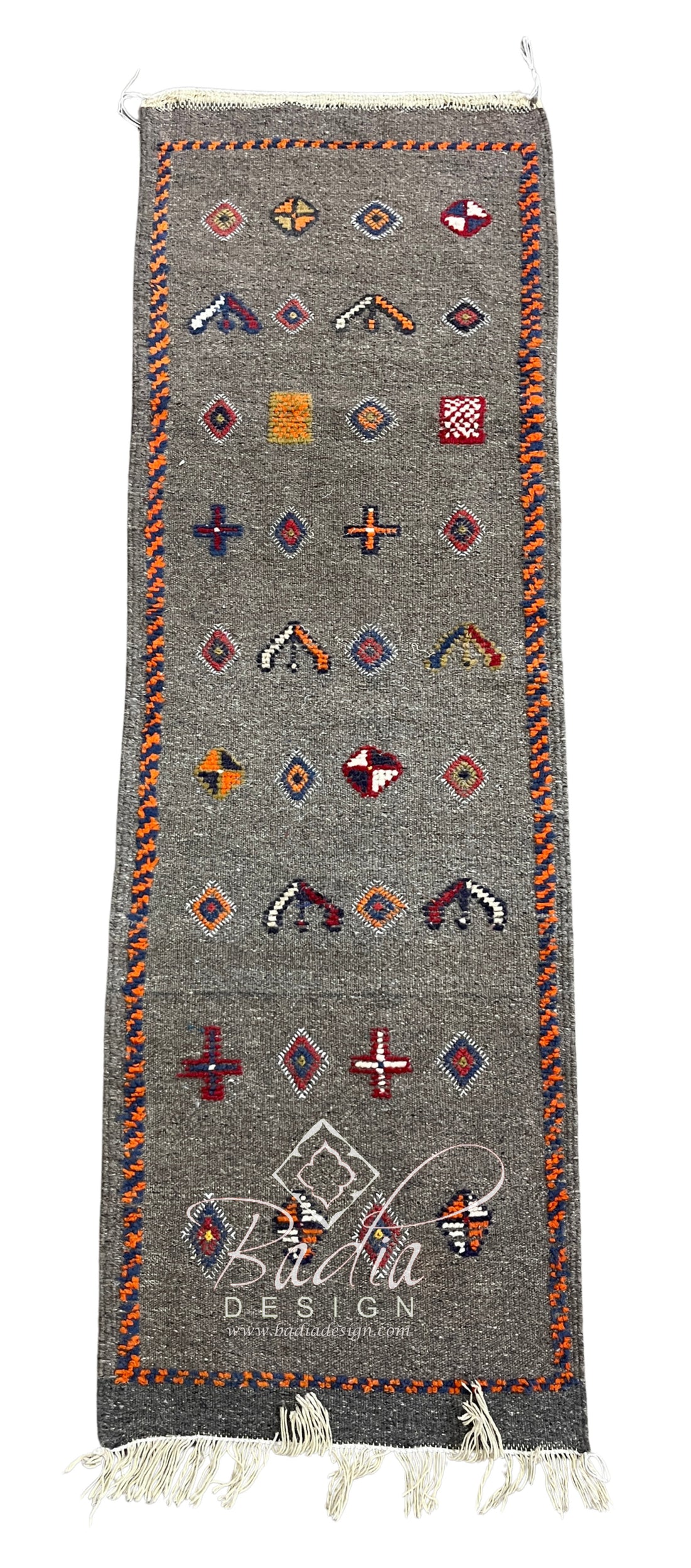 Charcoal Gray Moroccan Runner Rug with Tribal Motifs