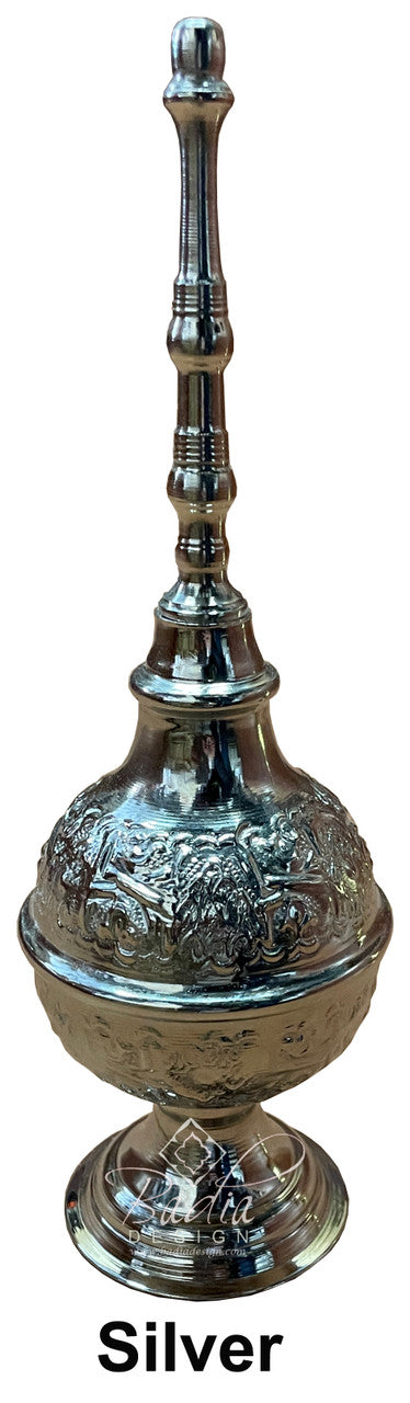 Silver ornate vase on a white background