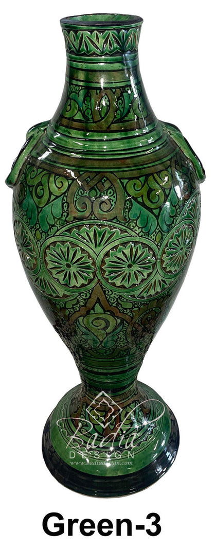 Tall Hand Painted Carved Ceramic Vase