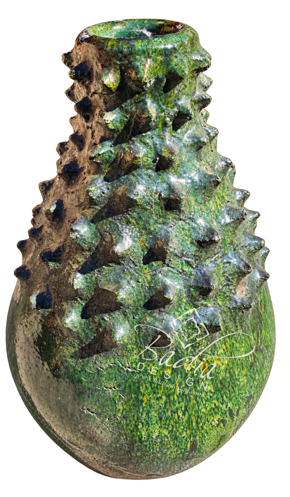 Moroccan Green Glazed Tamegroute Spiked Vase