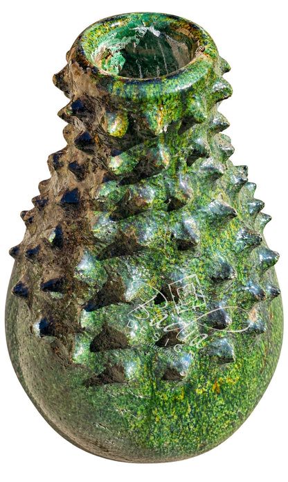 Moroccan Green Glazed Tamegroute Spiked Vase