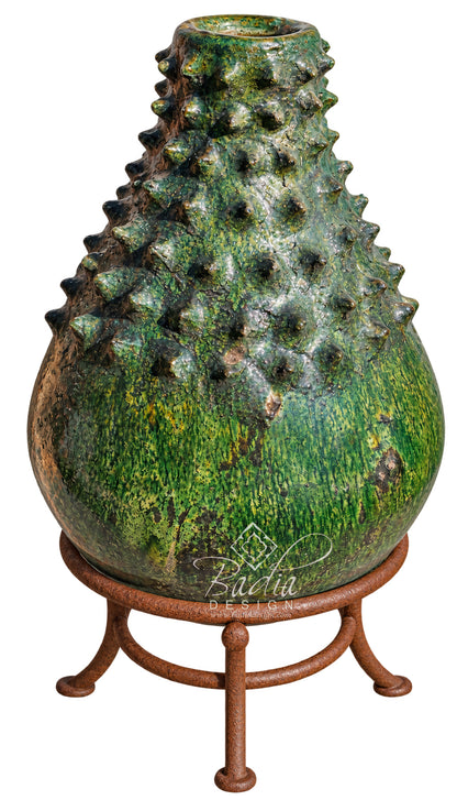 Moroccan Green Glazed Tamegroute Spiked Vase with base