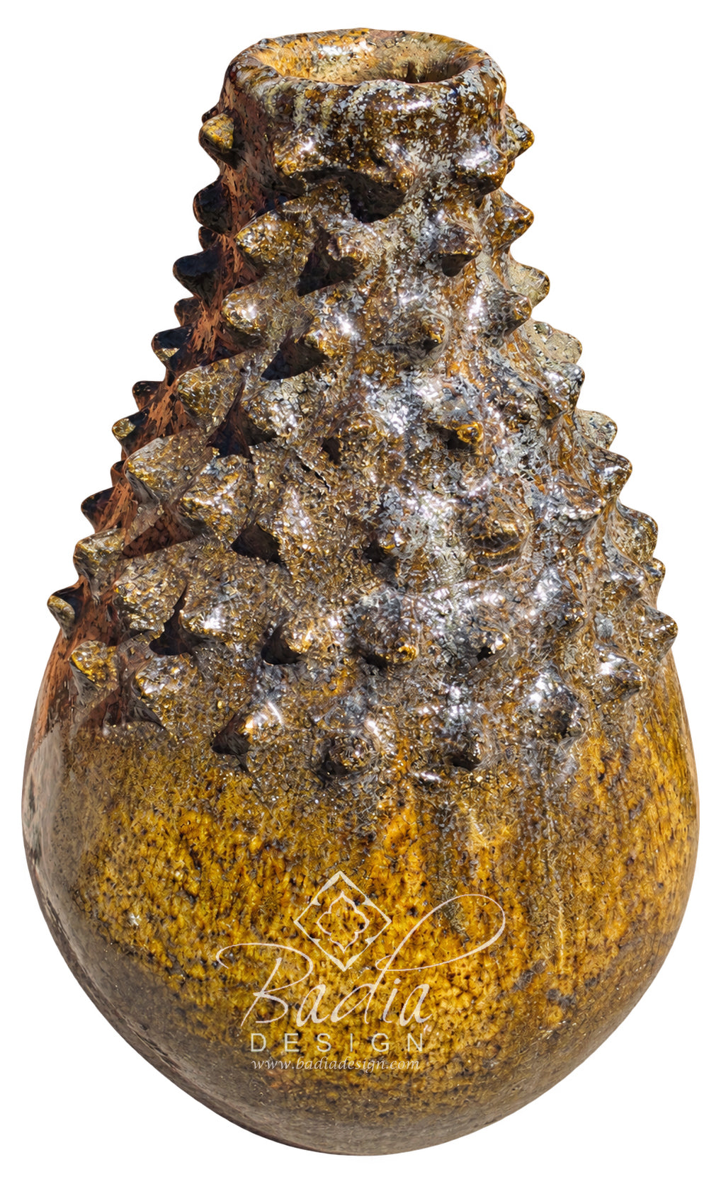 Moroccan Mustard Glazed Tamegroute Spiked Vase