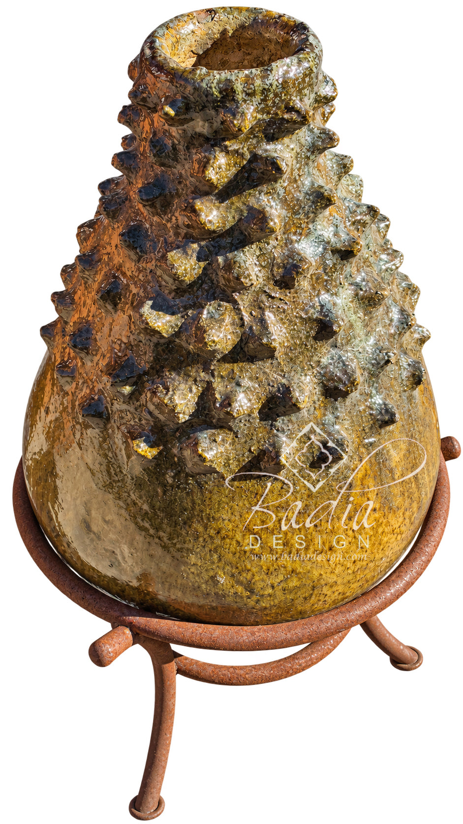 Moroccan Mustard Glazed Tamegroute Spiked Vase with Base