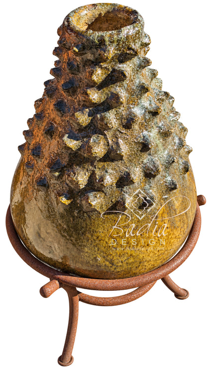 Moroccan Mustard Glazed Tamegroute Spiked Vase with Base