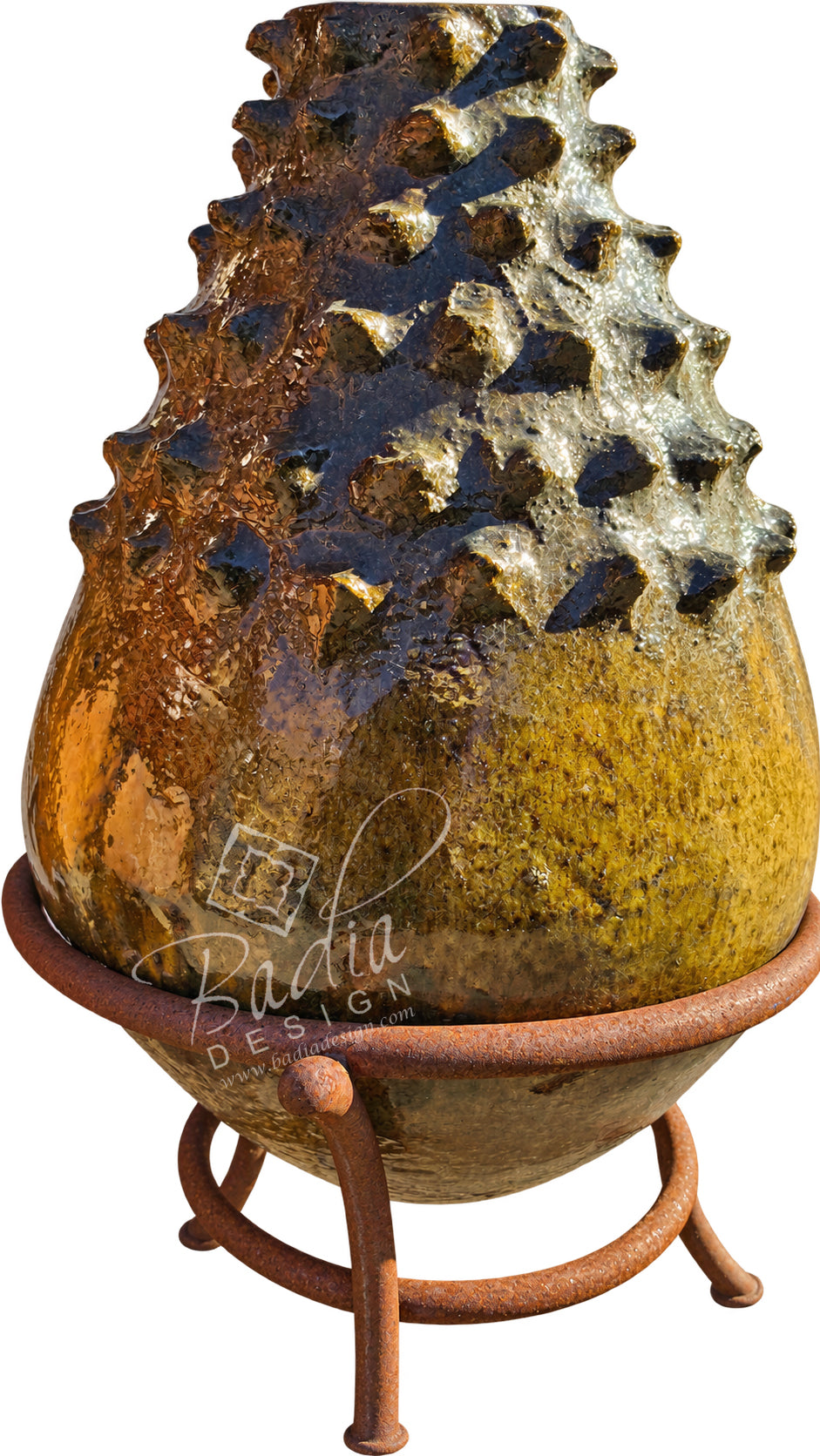 Moroccan Mustard Glazed Tamegroute Spiked Vase with Base