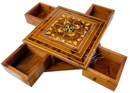 Moroccan Thuya Wood Puzzle Box with Four Storage Compartments