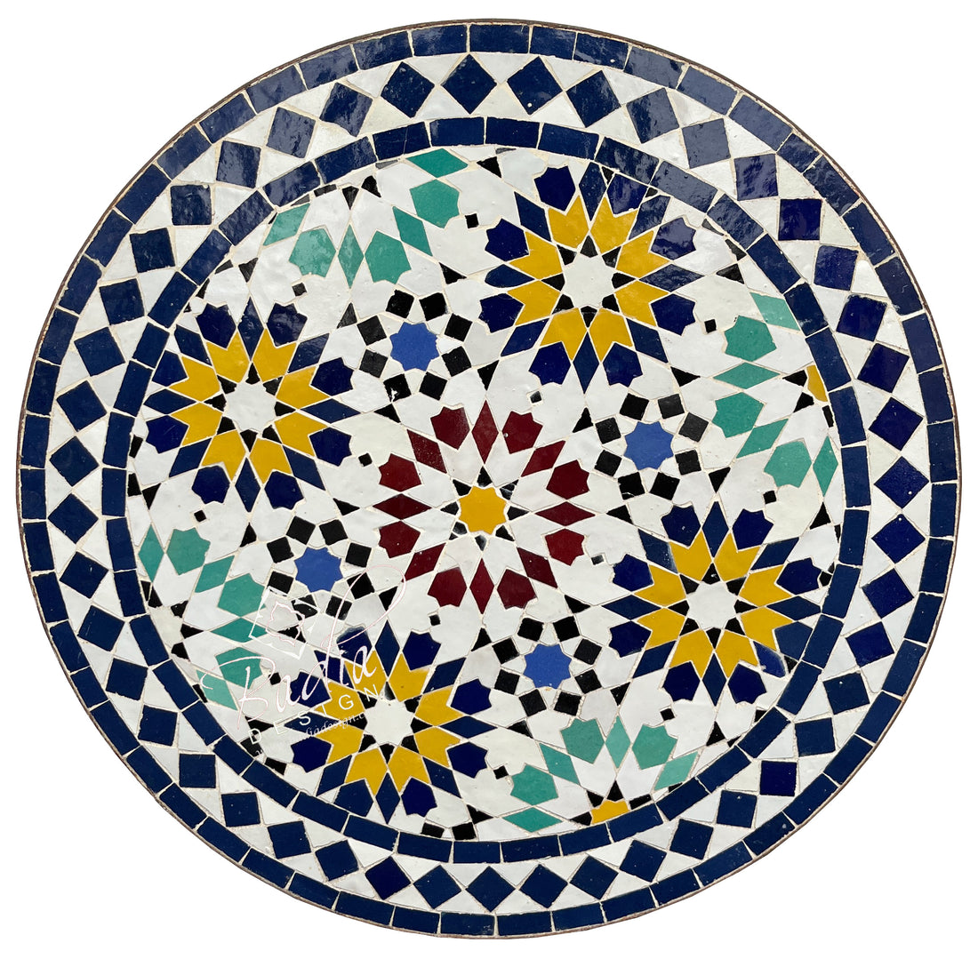 Round Moroccan Multi-Color Mosaic Tile Table Top