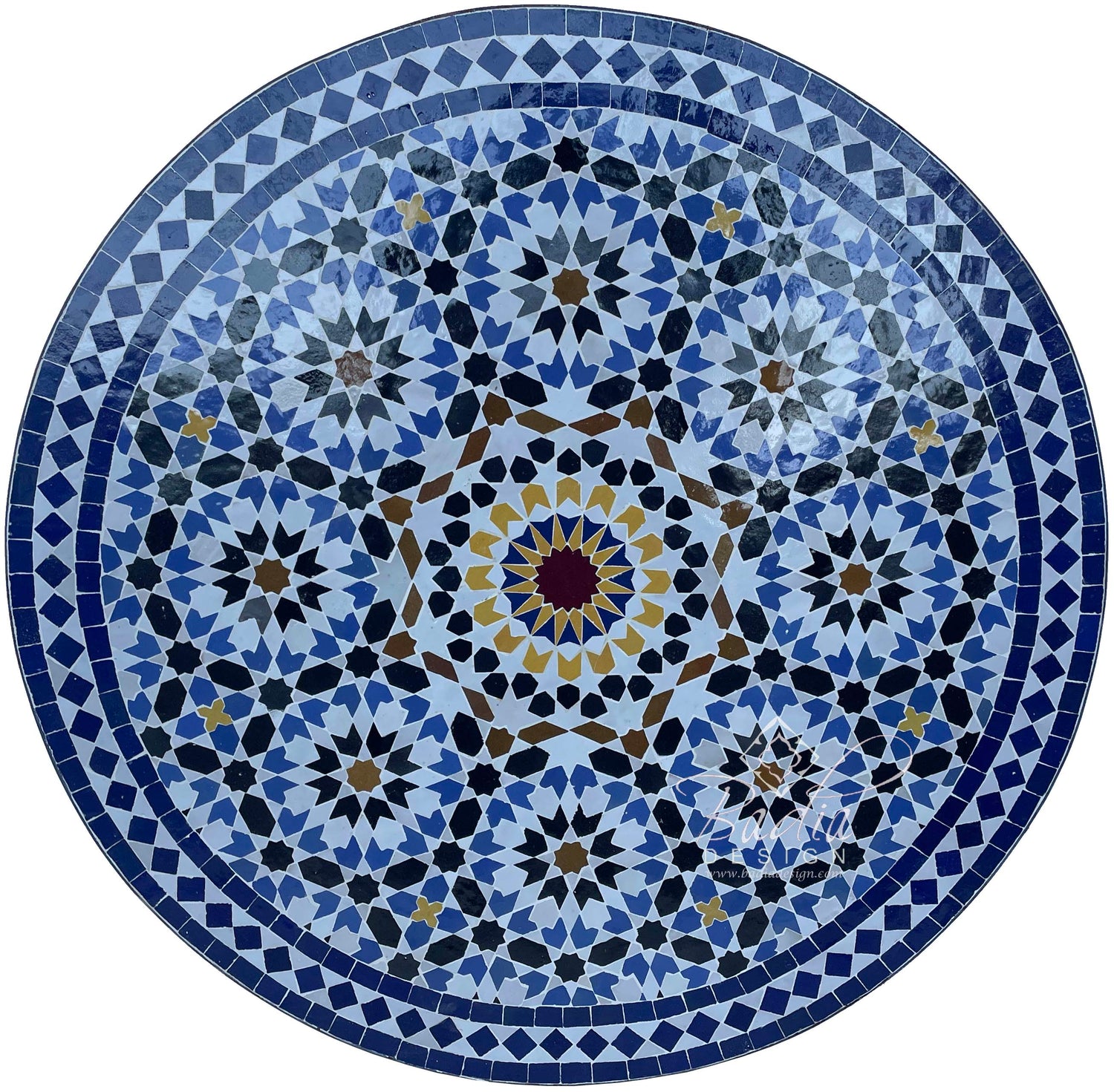 Blue Intricately Designed Moroccan Mosaic Tile Table Top
