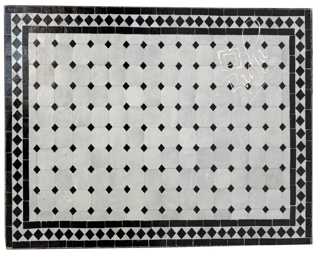 24"W x 36"L Black and White Mosaic Tile Table Top