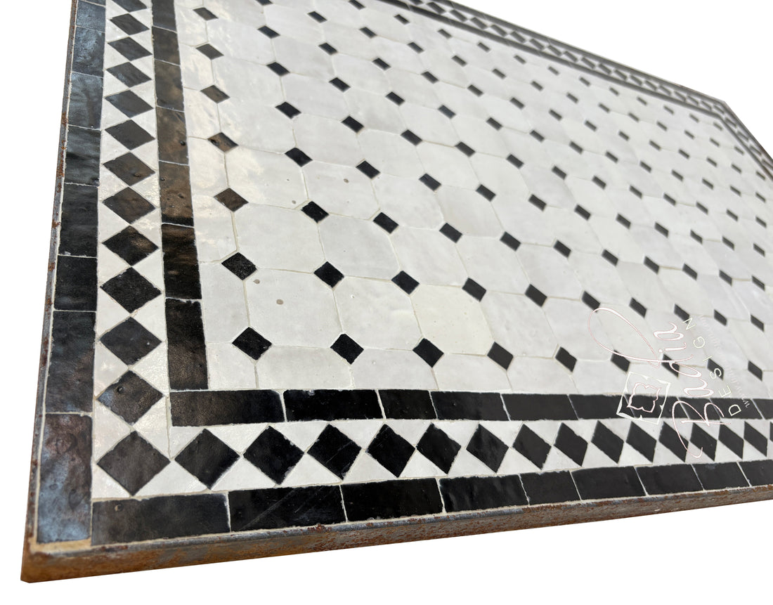 24"W x 36"L Black and White Mosaic Tile Table Top