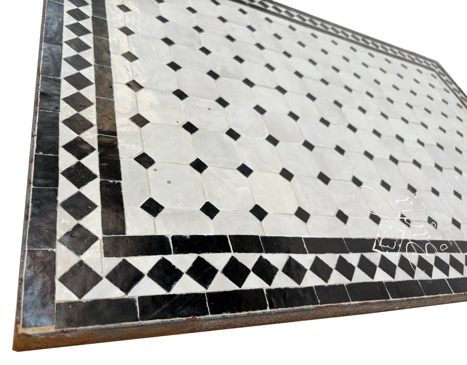 24"W x 36"L Black and White Mosaic Tile Table Top