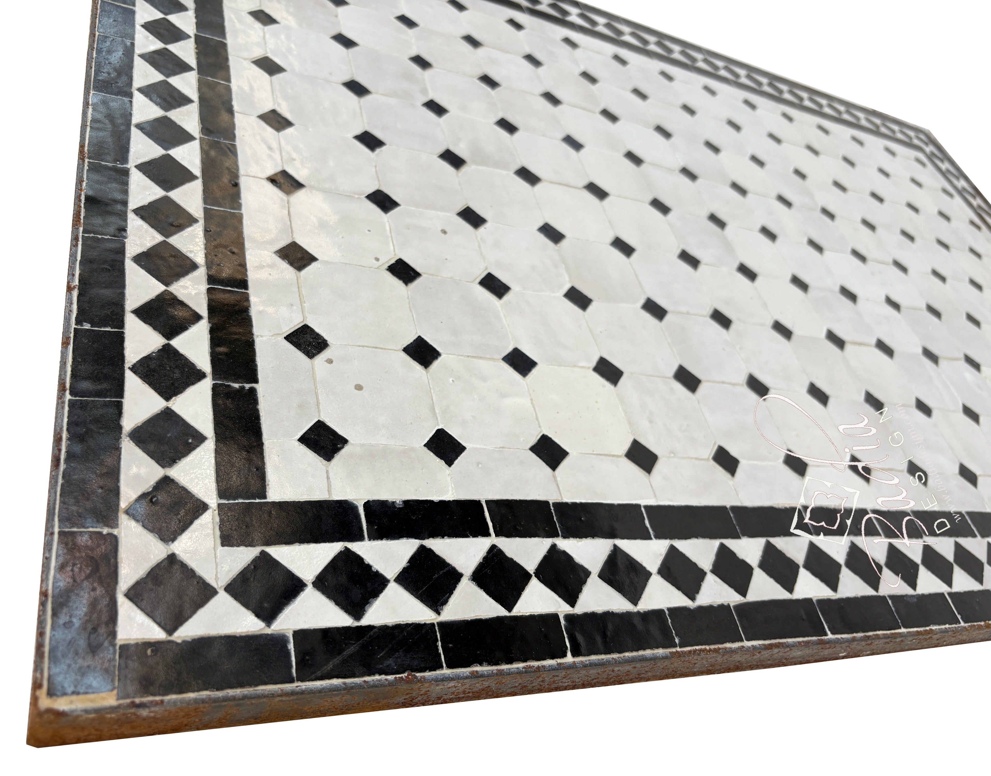 24"W x 36"L Black and White Mosaic Tile Table Top