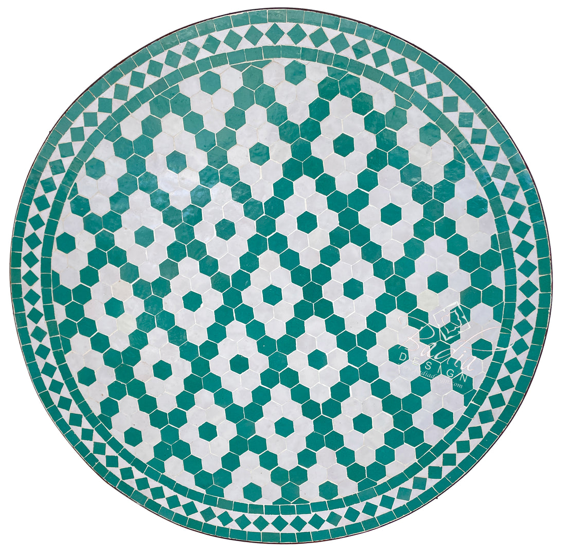 Green and White Moroccan Ceramic Tile Table Top