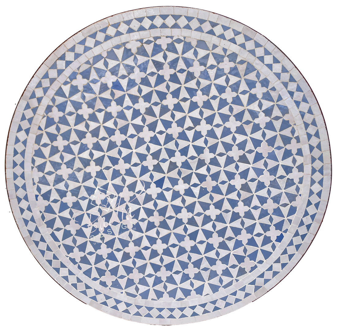 Moroccan Blue and White Intricately Designed Ceramic Tile Table Top