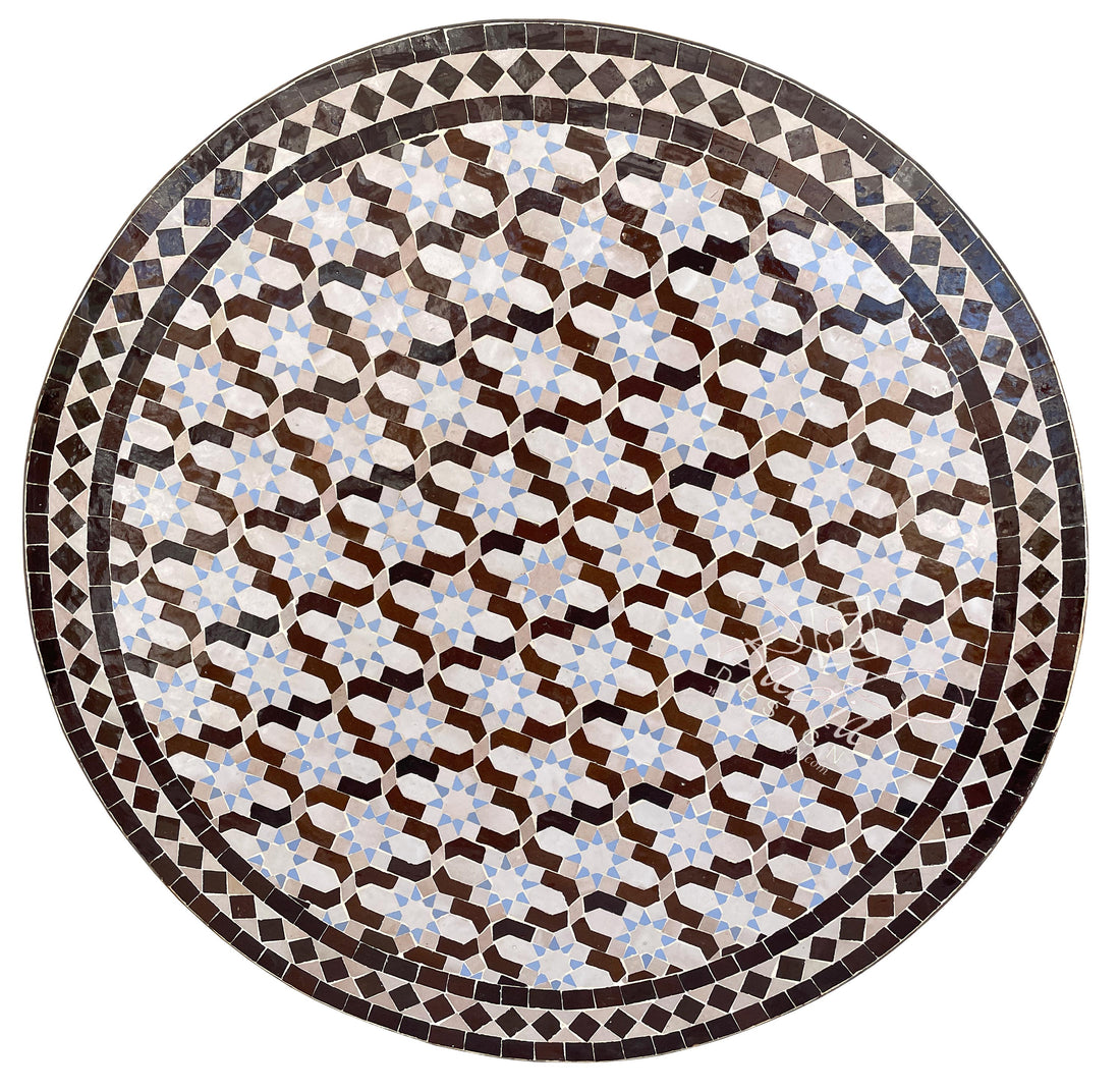Round Brown and Beige Moroccan Mosaic Tile Table Top