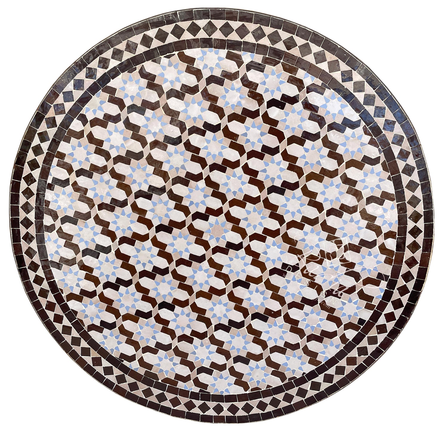 Round Brown and Beige Moroccan Mosaic Tile Table Top