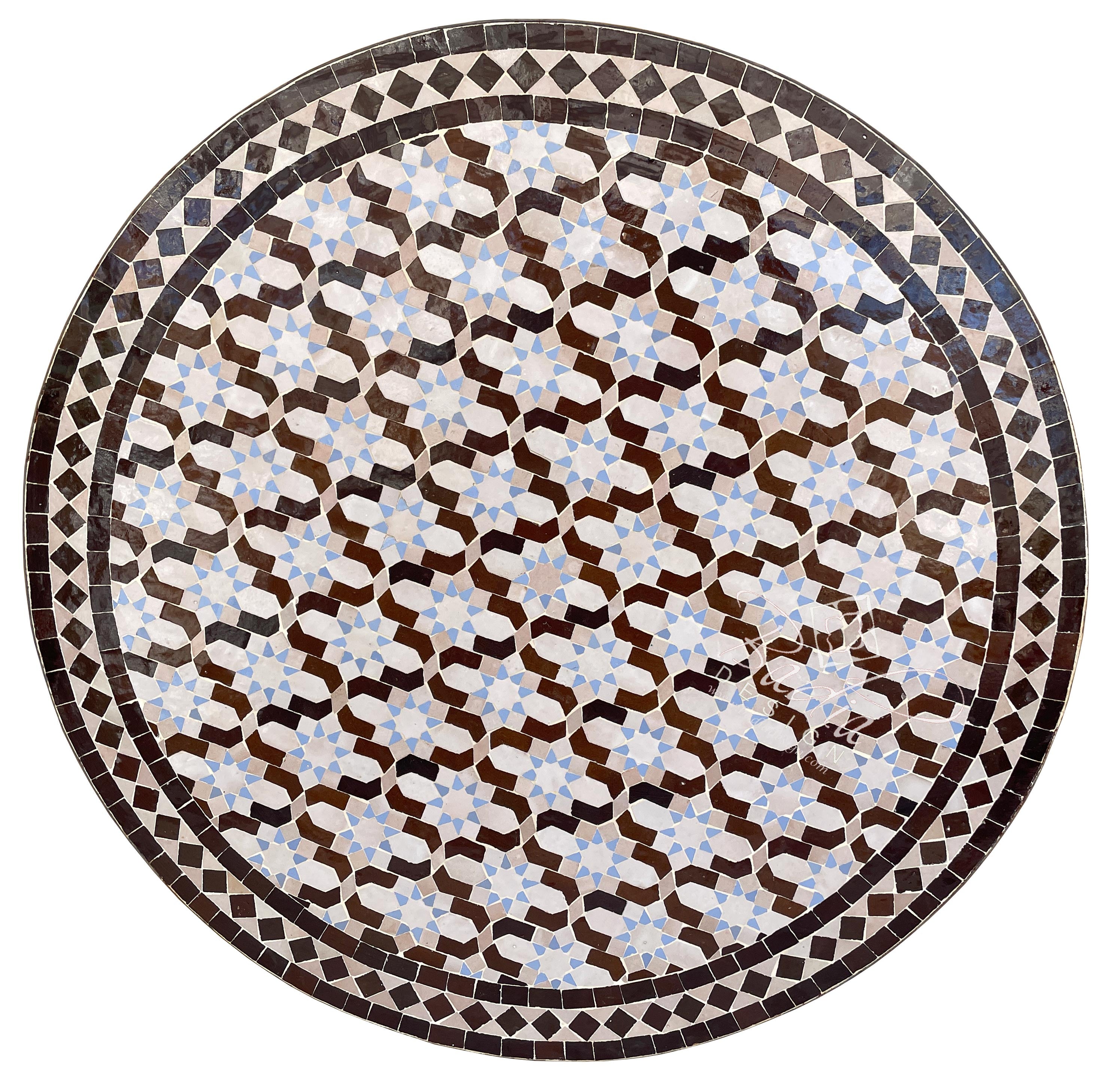 Round Brown and Beige Moroccan Mosaic Tile Table Top