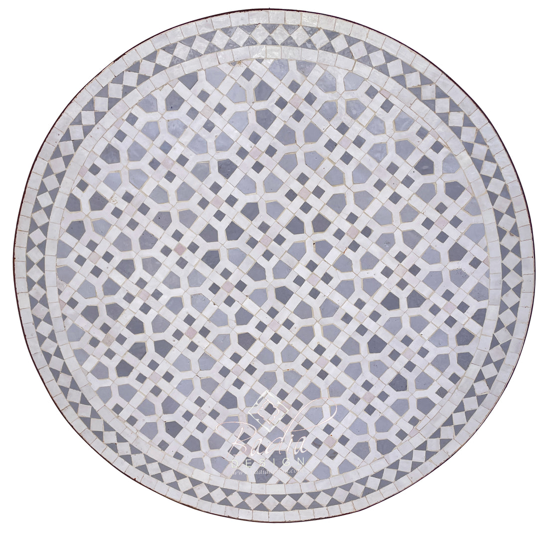 Moroccan White and Gray Intricately Designed Ceramic Tile Table Top