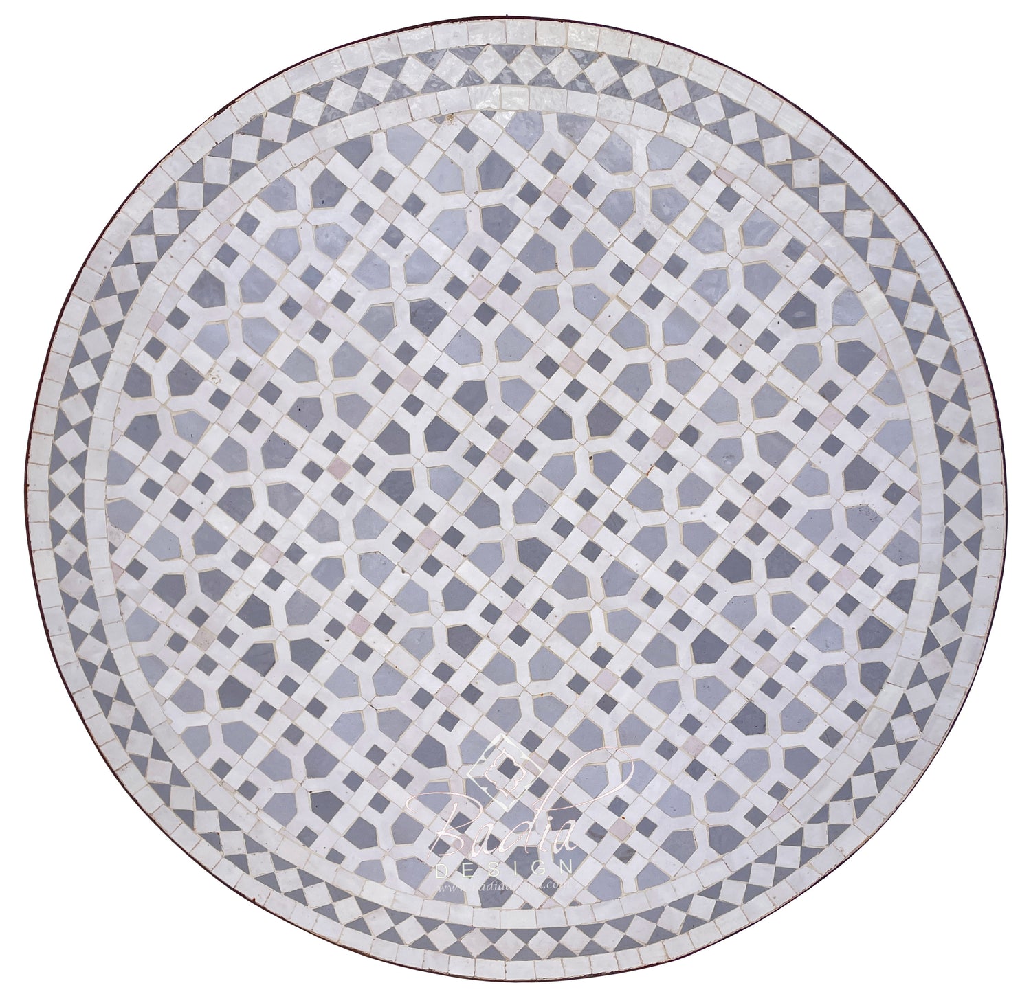 Moroccan White and Gray Intricately Designed Ceramic Tile Table Top
