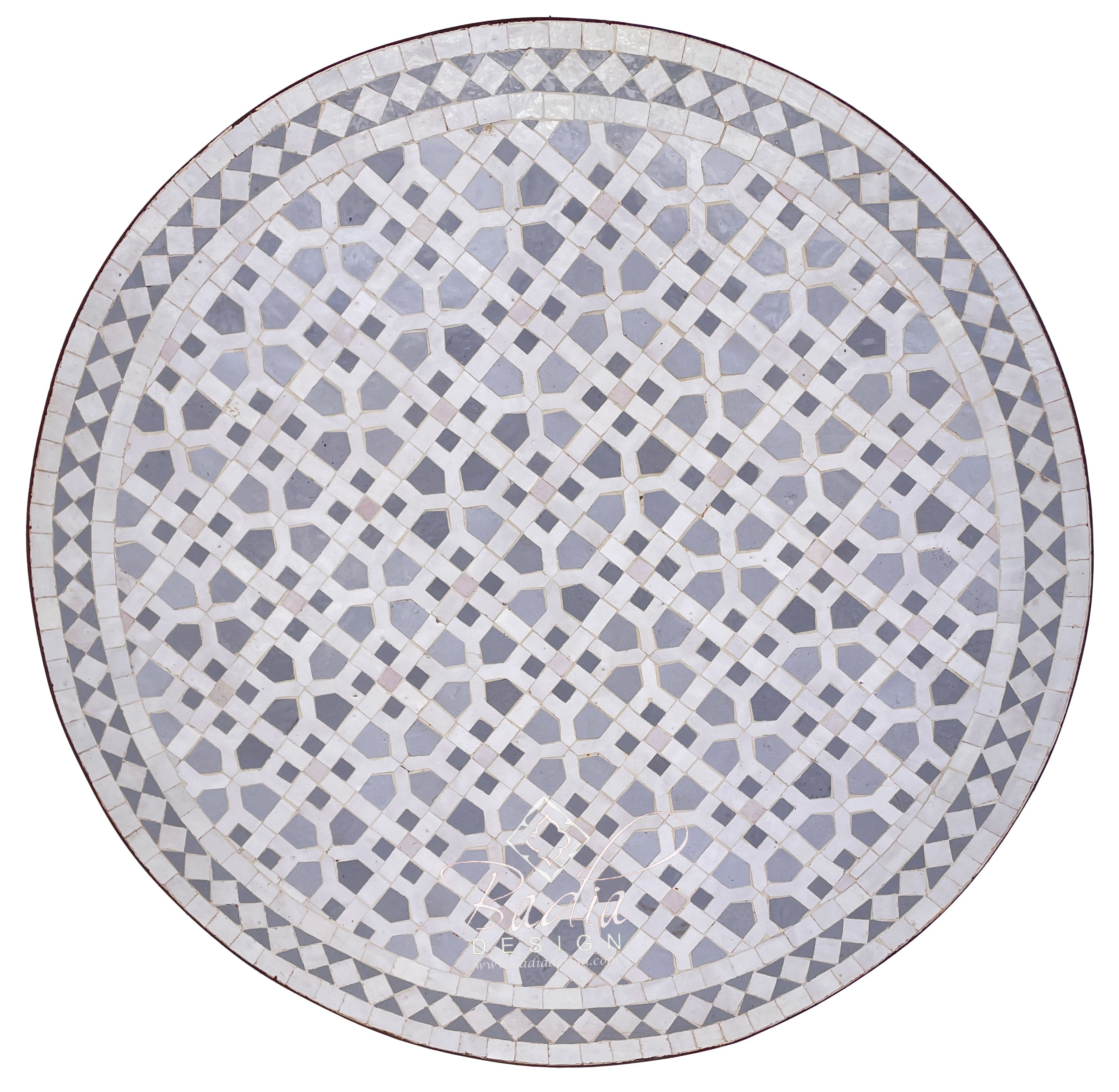 Moroccan White and Gray Intricately Designed Ceramic Tile Table Top