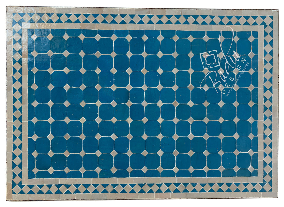 24"W x 36"L Azure and White Mosaic Tile Table Top