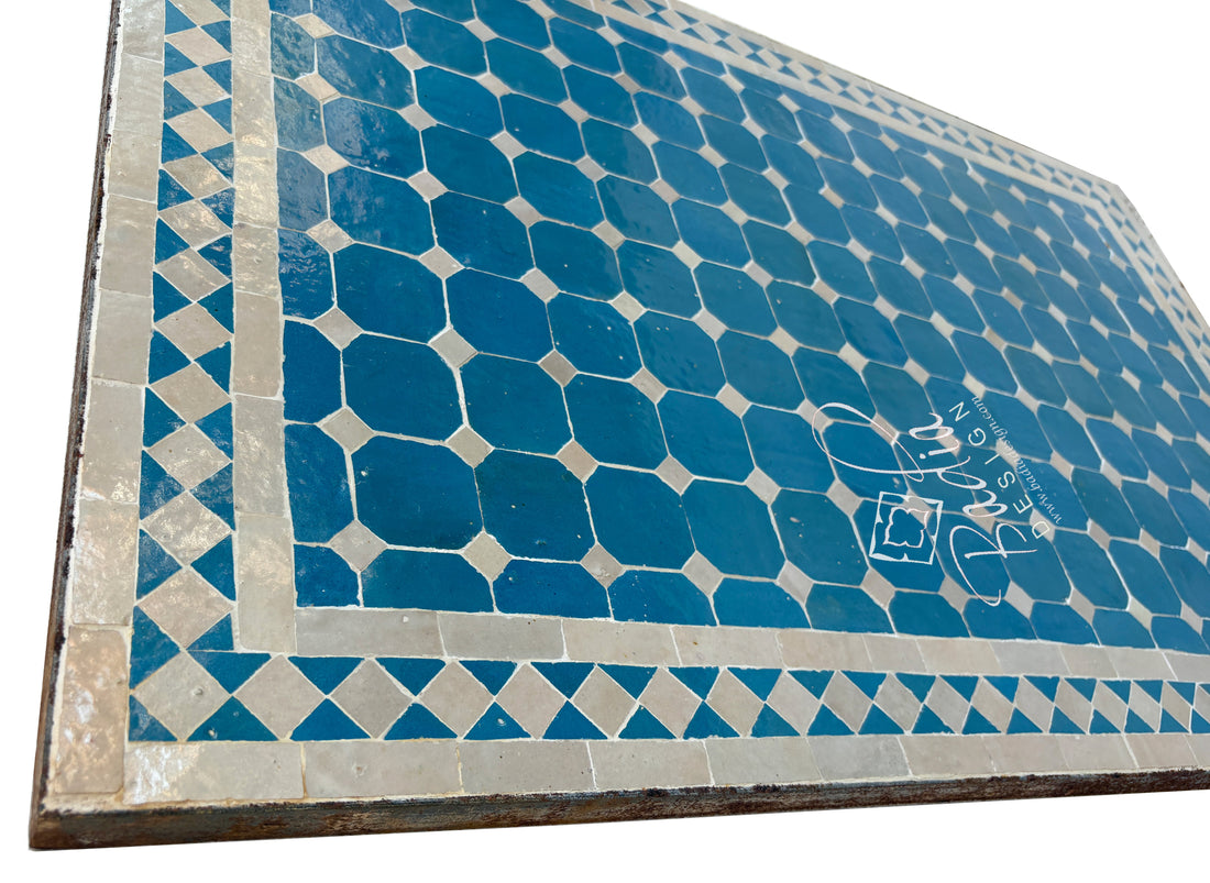 24"W x 36"L Azure and White Mosaic Tile Table Top