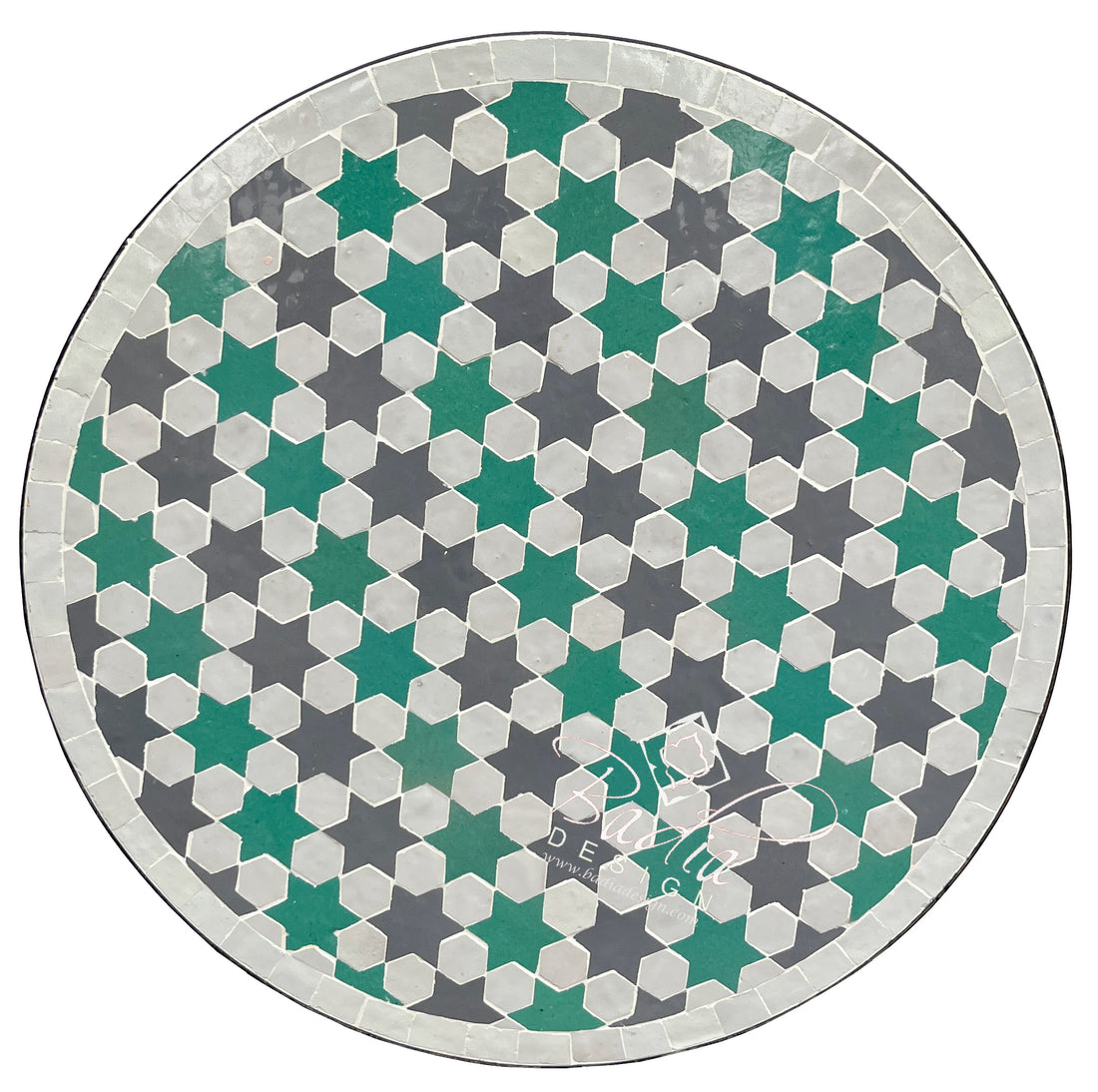 Round Moroccan White and Green Tile Table Top