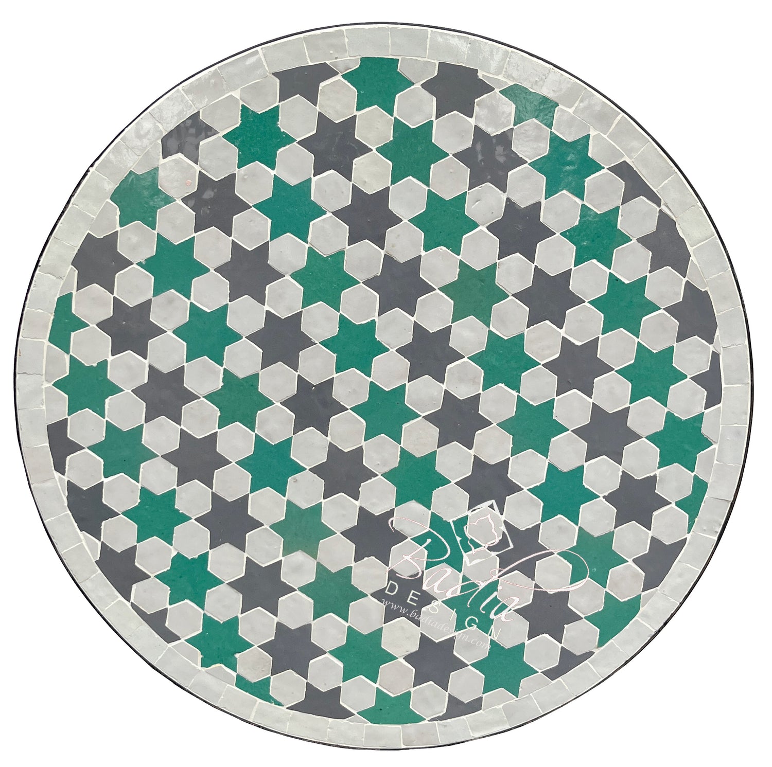 Round Moroccan White and Green Tile Table Top