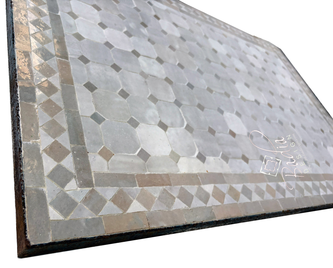24"W x 36"L Beige and White Mosaic Tile Table Top