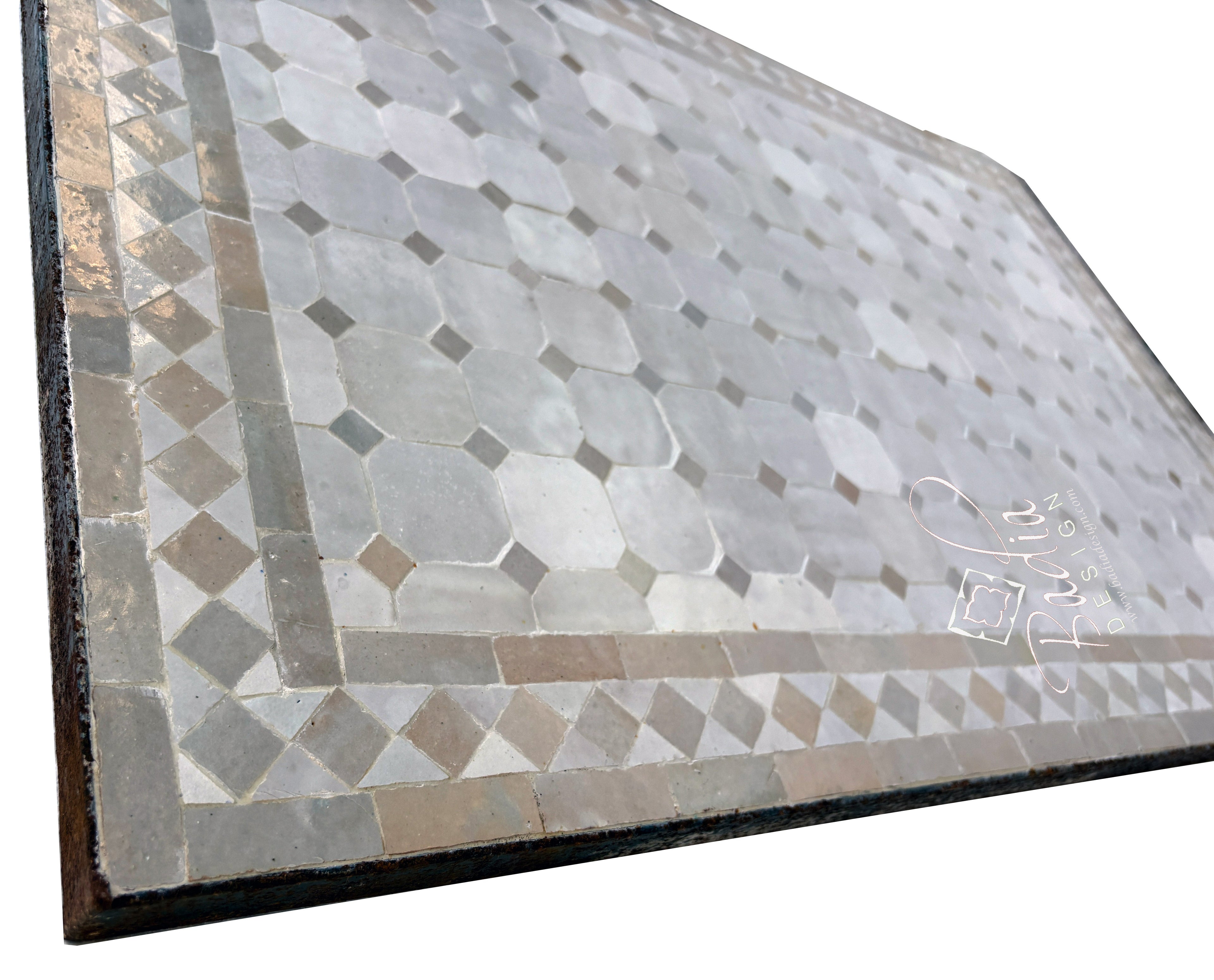 24"W x 36"L Beige and White Mosaic Tile Table Top