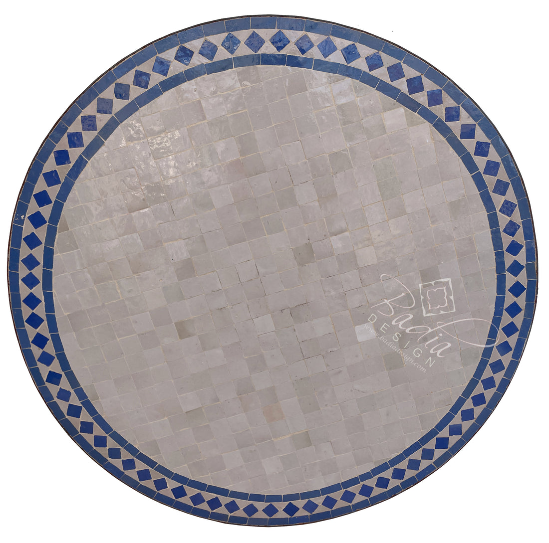 Round Blue and Beige Moroccan Tile Table Top