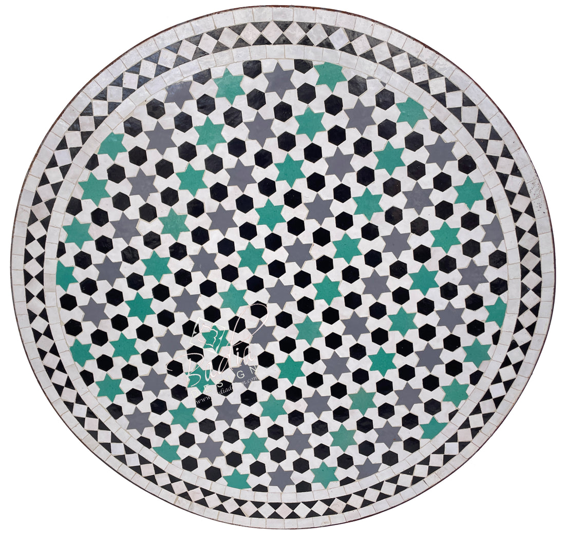 White Multi-Color Moroccan Ceramic Tile Table Top