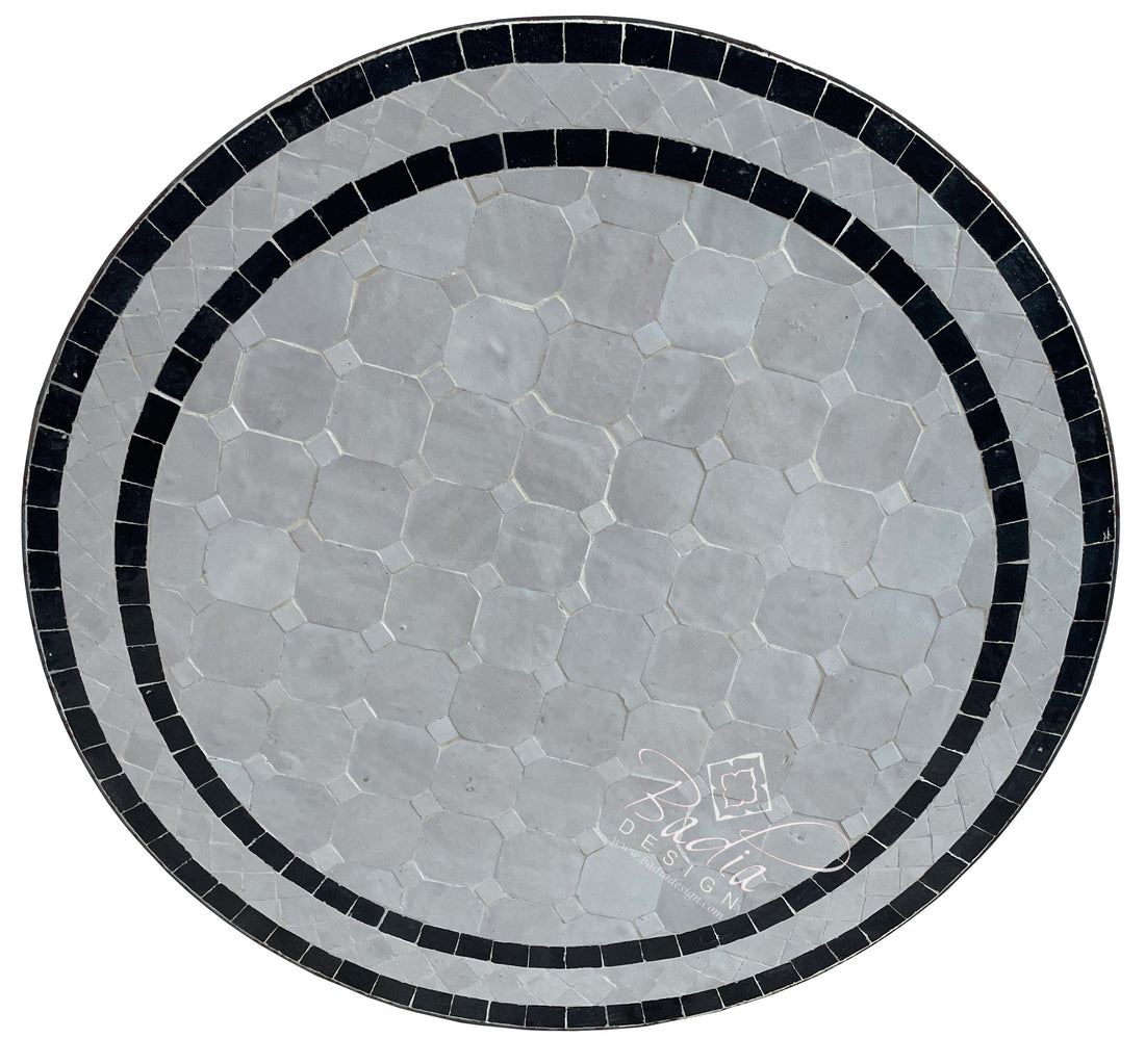 Black and White Round Moroccan Ceramic Tile Table Top