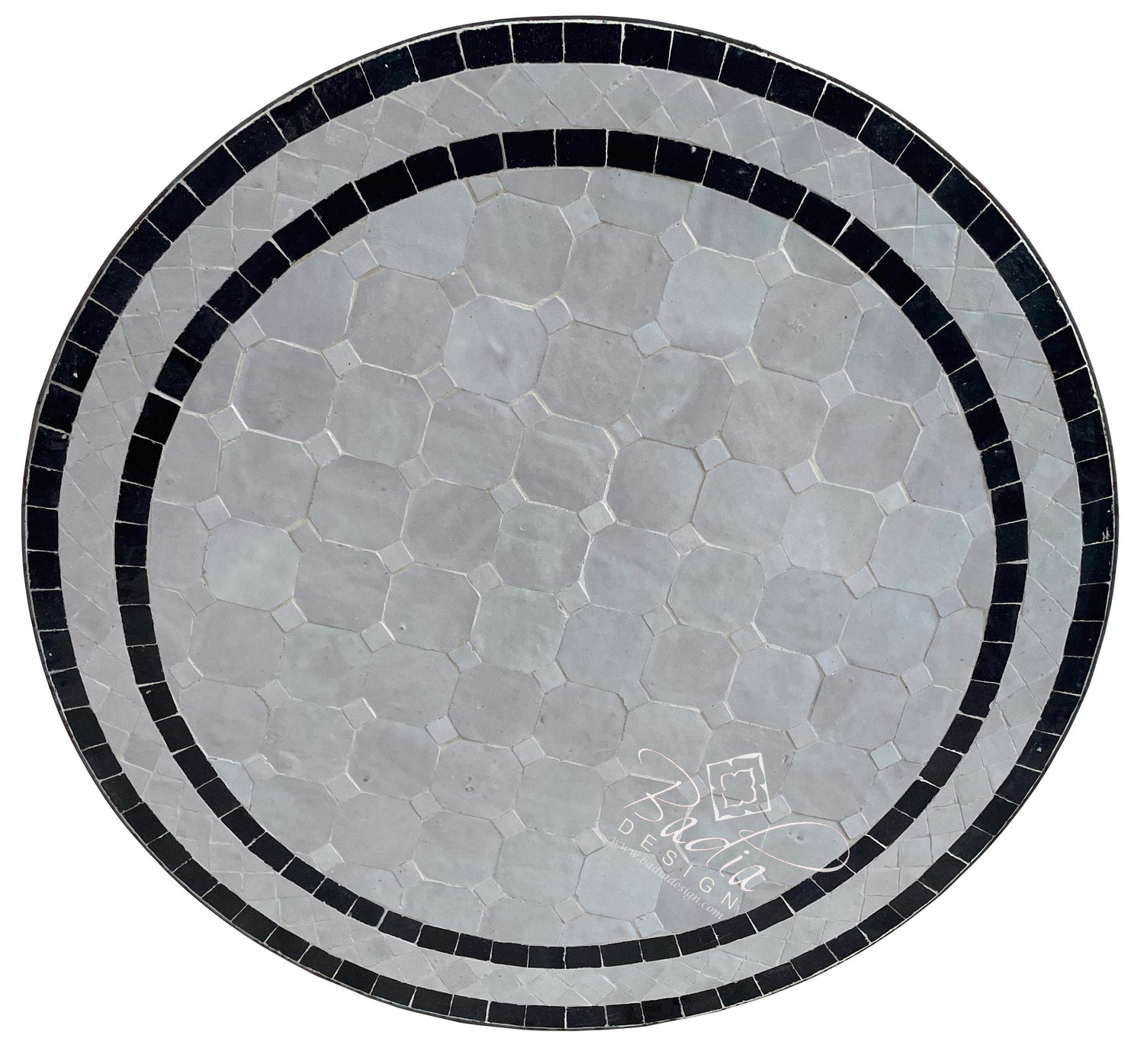Black and White Round Moroccan Ceramic Tile Table Top
