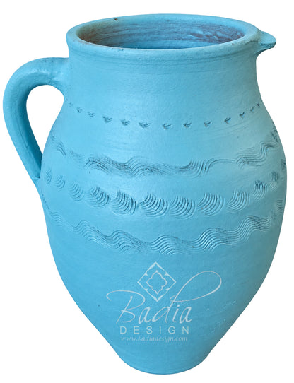 Moroccan Turquoise Blue Clay Water Jug