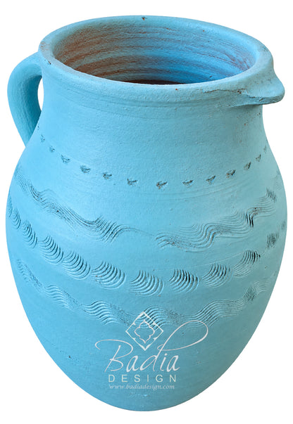 Moroccan Turquoise Blue Clay Water Jug