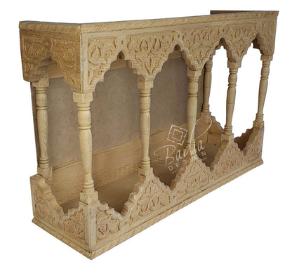 Moroccan Unstained Hand Carved Wooden Shelf side view