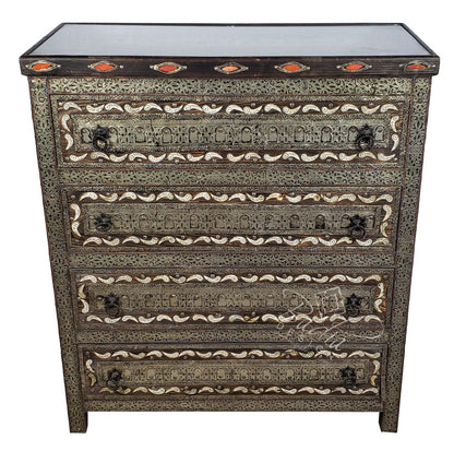 Vintage Metal and White Bone Dresser with Four Drawers